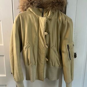 Women's Tan Bomber Jacket with Fur Collar